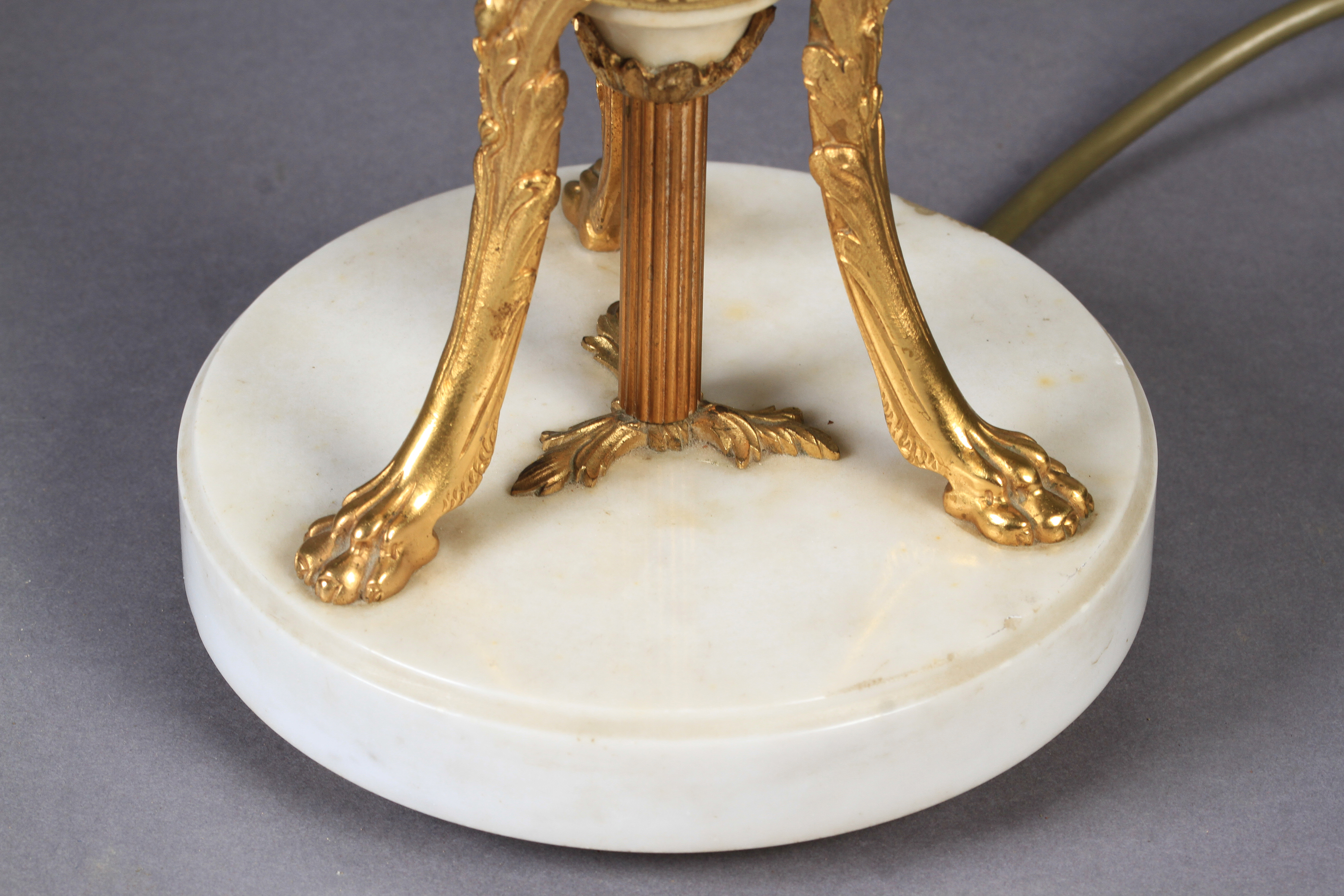 A LATE 19TH CENTURY ORMOLU MOUNTED WHITE MARBLE LAMP BASE with inverted pear shaped body, mounted - Image 3 of 3