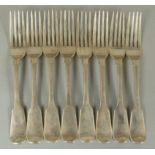 A SET OF EIGHT WILLIAM IV FIDDLE PATTERN TABLE FORKS engraved with initials, by T Cox Savory, London