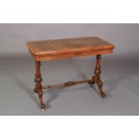 A VICTORIAN BURR WALNUT VENEERED CARD TABLE of rounded rectangular form, the folding top quarter