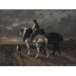 DENGILT? (Early 20th Century) Ploughman And Team With Dog, on the road home as storm clouds