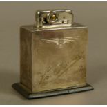 AN EDWARD VIII SILVER CIGARETTE LIGHTER the square body engraved with SS Jaguar Garage emblem and