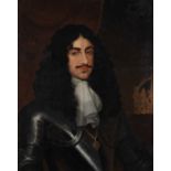 ENGLISH SCHOOL LATE (17th Century) Charles II, half length, in armour with a crown at his side,