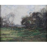 KERSHAW SCHOFIELD (1872-1941) Sheep grazing in a meadow, oil on board, signed to lower left, 40.