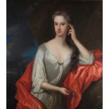 CIRCLE OF SIR GODFREY KNELLER (1646-1723) Portrait of a lady, wearing a white dress with a red