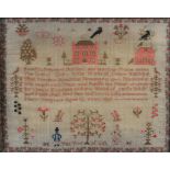AN EARLY 19TH SAMPLER worked by Mary Targoose aged 12 years 1819, with The Tree of Life, husband and