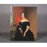 FOLLOWER OF FRANZ-XAVIER WINTERHALTER, Portrait of a lady, three-quarter length, in a dark blue
