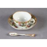A RARE CHAMPION'S BRISTOL CUP, SAUCER AND SPOON OF THE DANIEL LUDLOW SERVICE, painted with