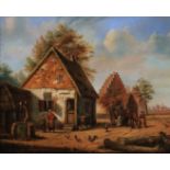 CORNELIS LIxxxxx (20th century), Dutch farm with figures, horse and cart, dog and hens, oil on