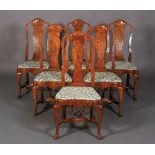 A SET OF SIX 18TH CENTURY DUTCH ELM AND FLORAL MARQUETRY CHAIRS, the arched top rails inlaid with