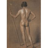 LUDWIG VON ZAMBUSCH (1861-1927) Study of Male Nude, standing with his back to the artist, holding