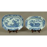 TWO CHINESE BLUE AND WHITE DISHES, late 18th/early 19th century of oblong form, painted with rocks