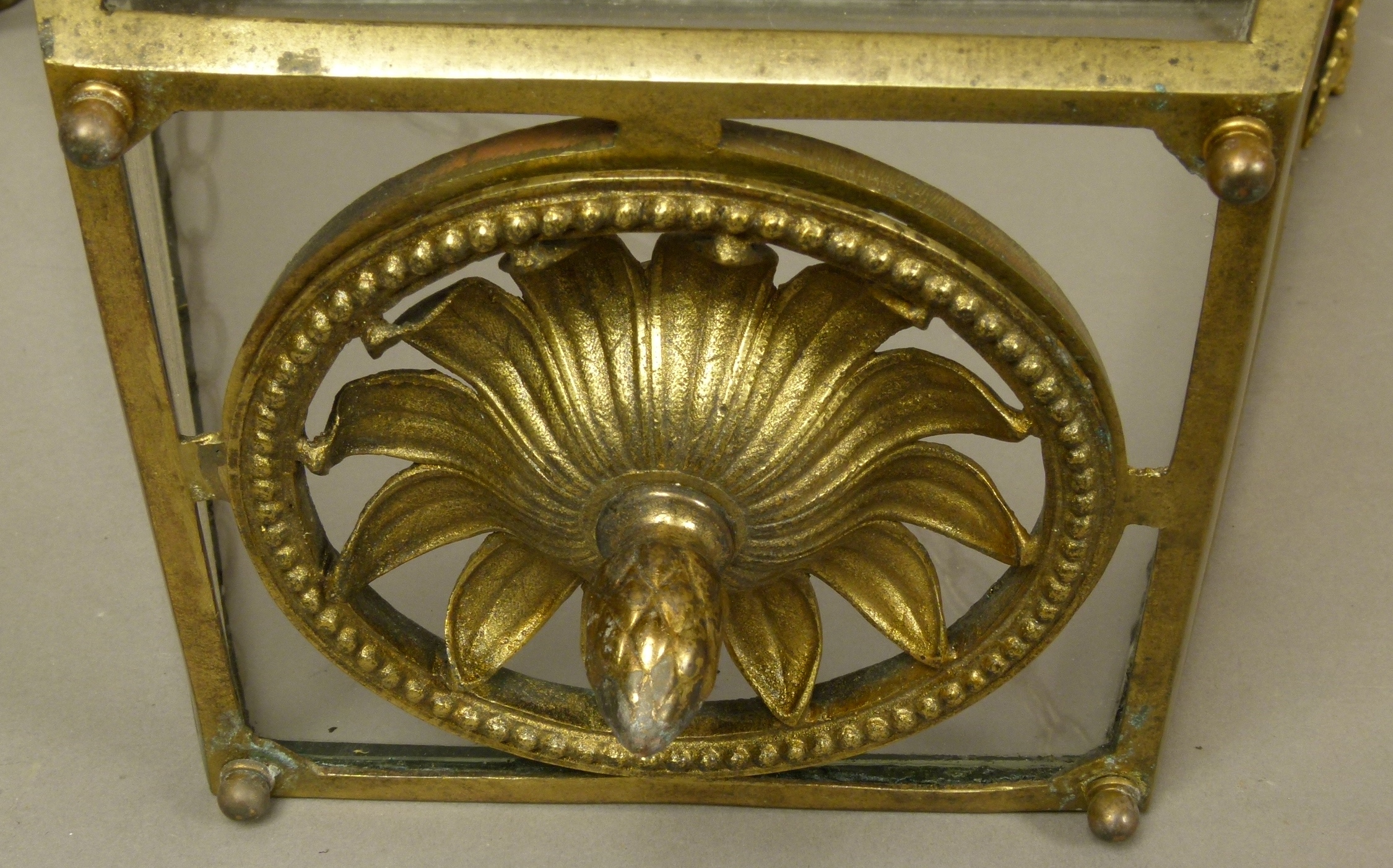A 19TH CENTURY BRASS FRAMED HALL LANTERN of tapered square form, each corner clasped with a - Image 6 of 6