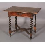 A CHARLES II WALNUT VENEERED SINGLE DRAWER SIDE TABLE, the oversailing rectangular top parquetry