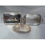 Three silver plated trays, one with pierced gallery
