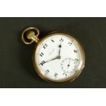 A George V open faced pocket watch by Summit in 9ct gold, case No 255 707, keyless 17 jewelled lever