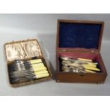 A quantity of silver plated cutlery contained in a rosewood veneered box and a fitted case