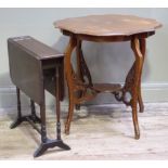 A Victorian walnut Sutherland table, 61cm wide; together with a Victorian shaped circular two tier