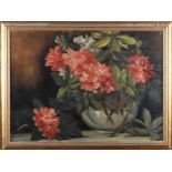 Constance Emma Cadoux (Brown Kelly) Still life of rhododendron held in a glass bowl, oil on