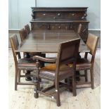 A 1920/30s oak dining room suite comprising a extending dining table on turned and stop fluted