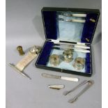 Small quantity of miscellaneous silver ware including napkin rings, fruit knife, butter knife, sugar
