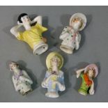 Five various Art Deco china half dolls