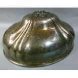 A Victorian silver plated on copper shaped oval meat dish cover with ivy cast top, fluted and