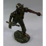 A 19th century bronze figure of a shepherd, a cudgel in his hand and a dead sheep at his feet,