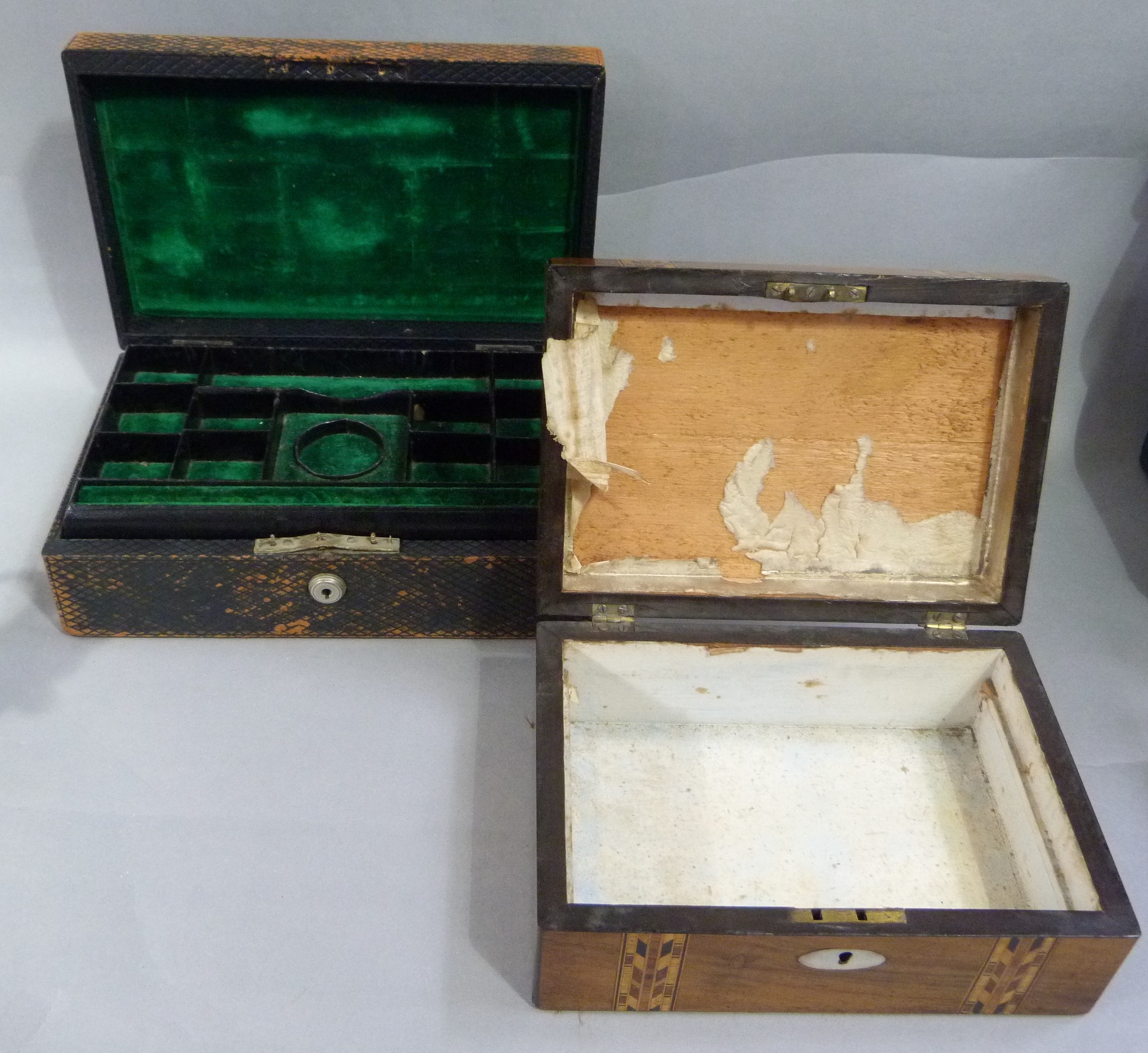 A Victorian leather covered jewellery box with inset brass handle; together with a Victorian - Image 2 of 2