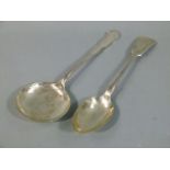 A late Victorian fiddle pattern table spoon by JR, Sheffield 1899; together with an EPNS serving