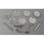 Silver plated ware including circular ashtrays, flasks etc