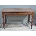 A Victorian walnut dressing table base, rectangular top above pair of drawers on turned legs