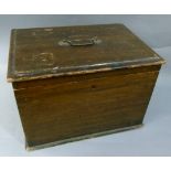 A late Victorian stained pine box with brass carrying handle, 40cm wide
