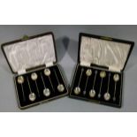 A set of six silver bean handled coffee spoons in fitted case, Birmingham 1926, together with a