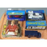Two Scalextric vehicles, a Corgi Bedford S type Tetleys van and a quantity of postcards relating