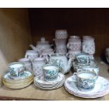 A Staffordshire Pekin pattern part tea service by B and H, printed and painted; together with a