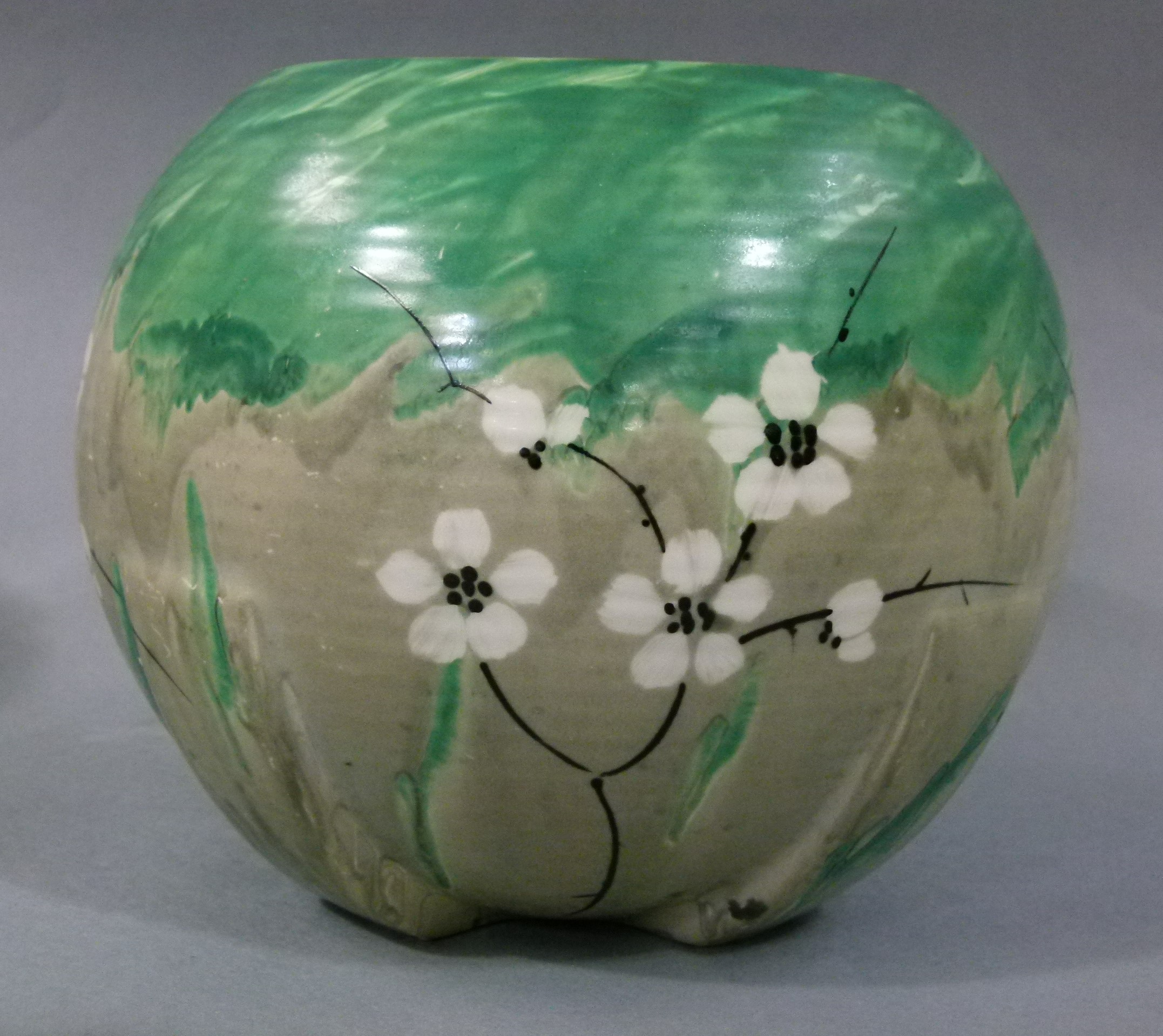 A Myott and Sons globular vase, moulded with rectangular fins from the base and enamelled in - Image 2 of 2