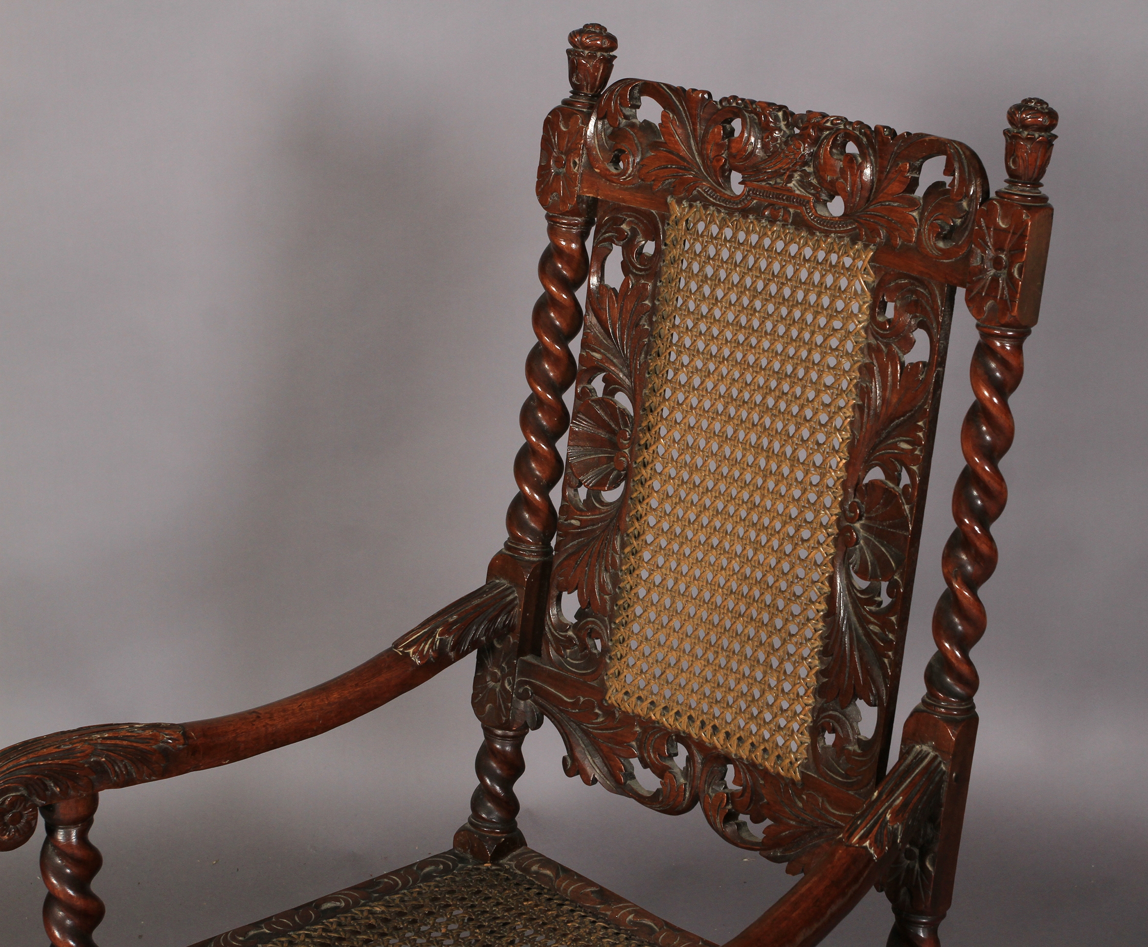 A Charles II style walnut armchair 19th century, having a pierced cresting carved with pair of birds - Image 2 of 4