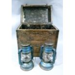 Two 'Tropic' tilley lamps contained within an ebonised stained pine box