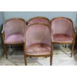 G A Sawyer Ltd - a set of four mahogany framed Art Deco style tub chairs, upholstered in pink