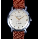 A Fridex gentleman's stainless steel wristwatch c.1950, manual 15 jewel lever movement, cream dial