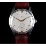 An Omega gentleman's stainless steel oversize wristwatch c.1950, manual jewel lever movement,