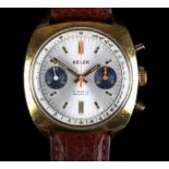 A Kelek gentleman's gold plated chronograph wristwatch, c.1970, manual 17 jewel lever movement,