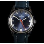 An Edox gentleman's stainless steel wristwatch, c.1970, manual jewel lever movement, metallic blue