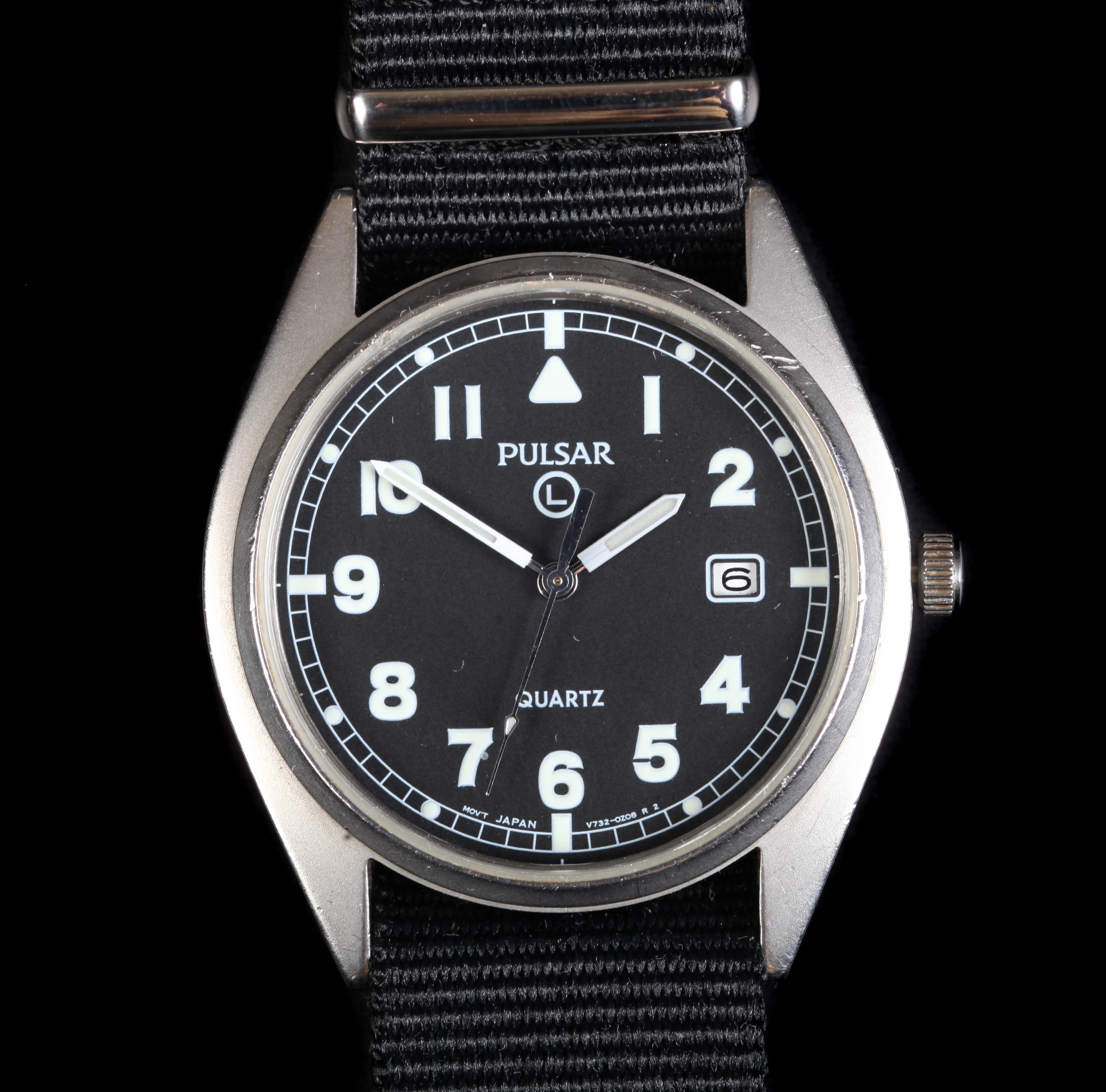 A Pulsar gentleman's military issue matt steel wristwatch, c.1999, quartz movement, black dial,