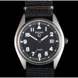 A Pulsar gentleman's military issue matt steel wristwatch, c.1999, quartz movement, black dial,