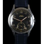 A Doxa gentleman's stainless steel wristwatch c.1945 manual jewel lever movement, black dial