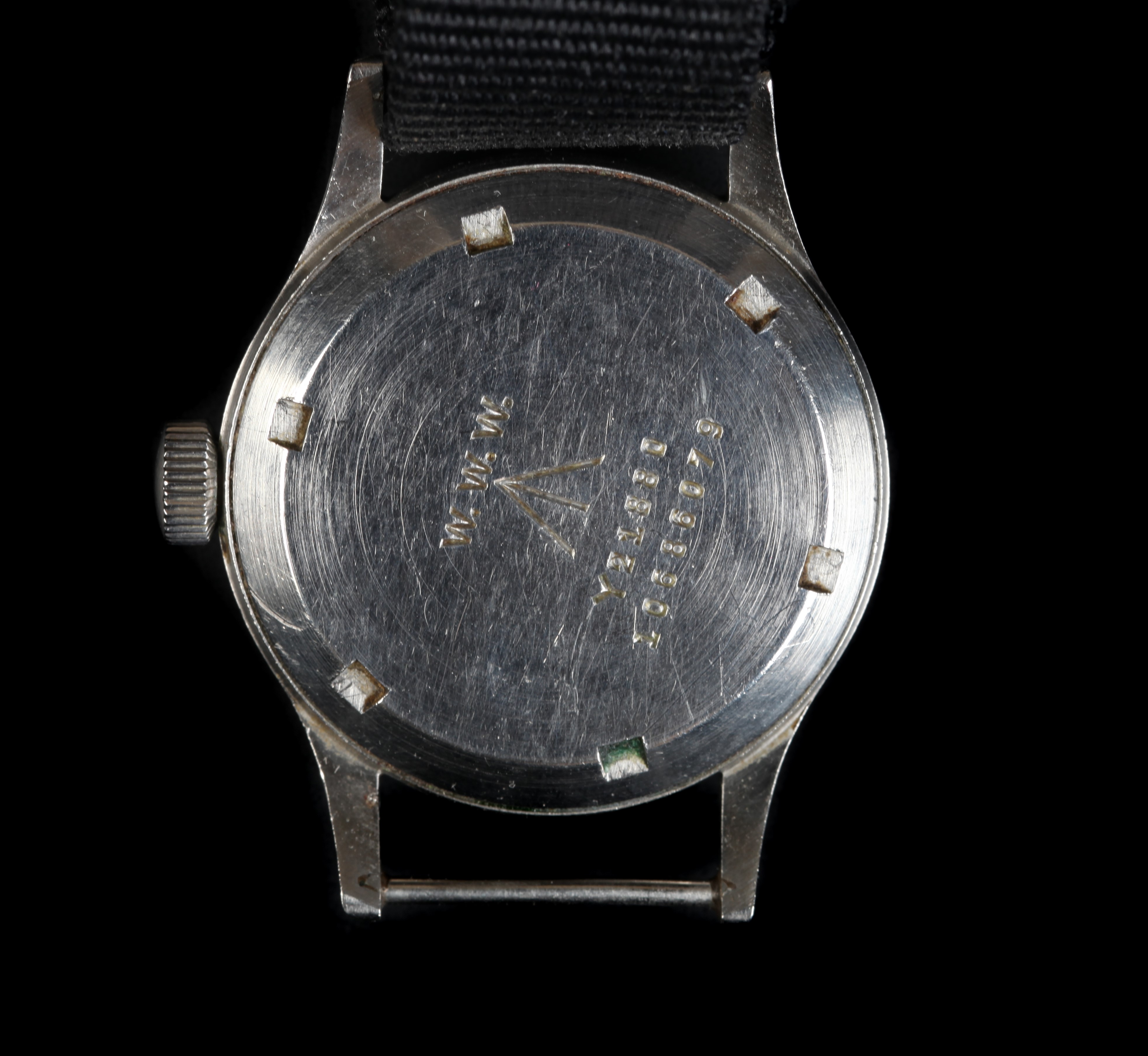 An Omega gentleman's WWII stainless steel wristwatch, c.1945, manual jewel lever movement, black - Image 2 of 2