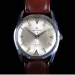 An Airain gentleman's stainless steel wristwatch, c.1965, manual 17 jewel lever movement, silvered