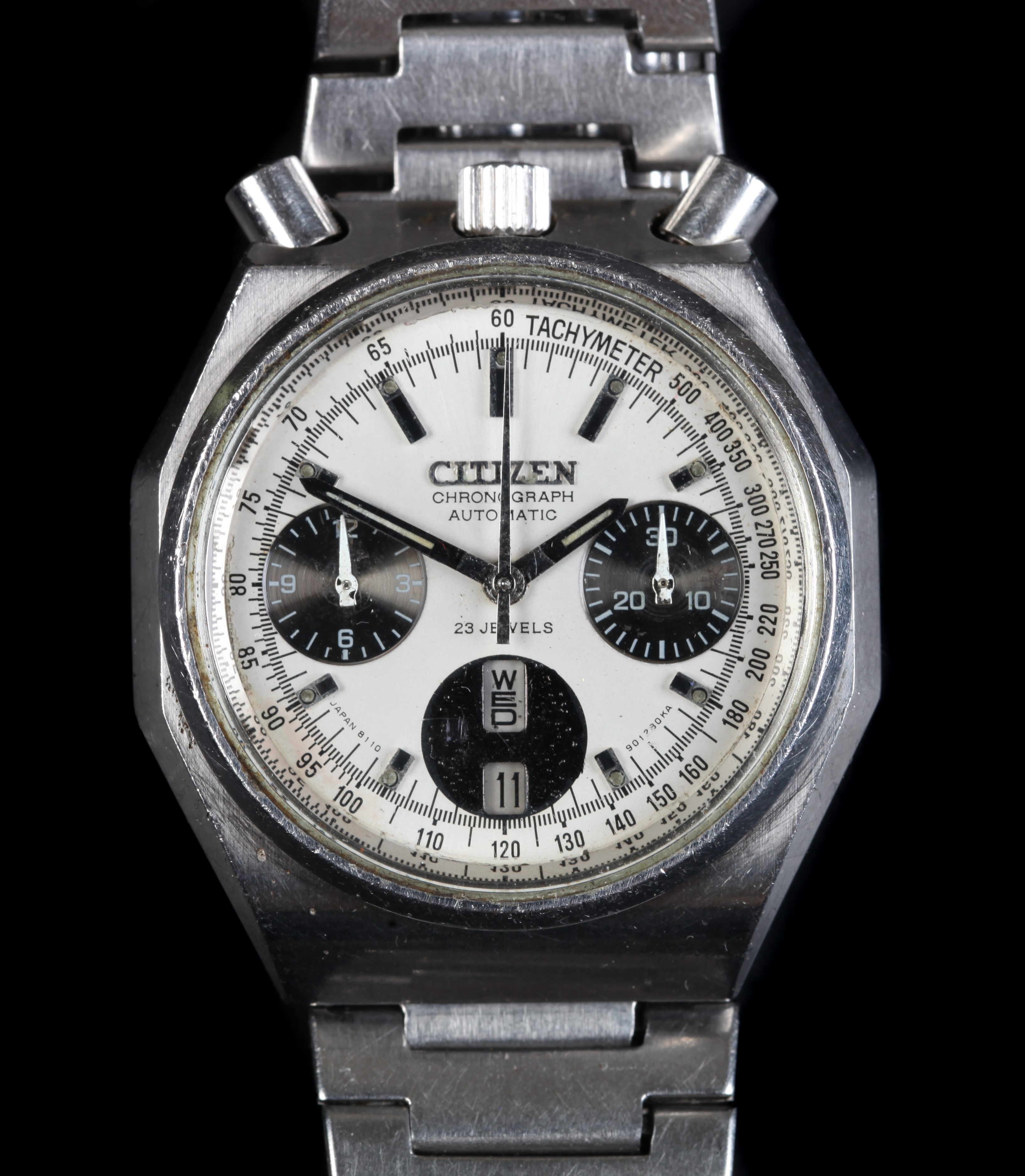 A Citizen gentleman's stainless steel bullhead chronograph wristwatch, c.1970, 21 jewel lever