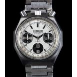 A Citizen gentleman's stainless steel bullhead chronograph wristwatch, c.1970, 21 jewel lever